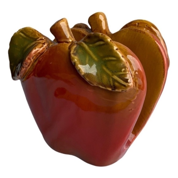 Variety WS Other - Apple Ceramic Napkin Holder Glazed Hand Painted Rustic Glazed Ceramic